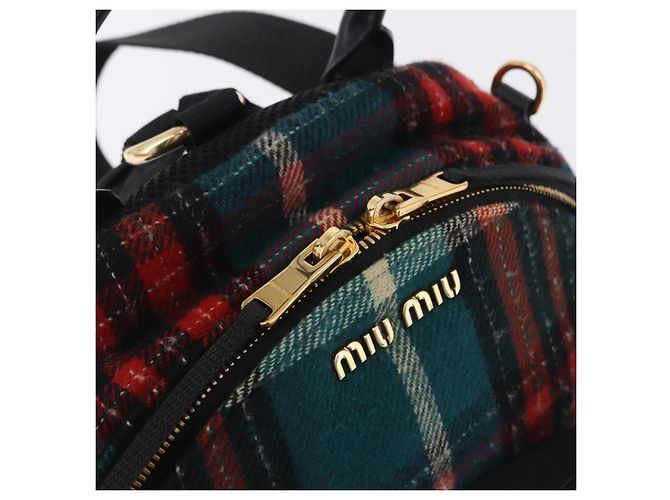Zaino Miu Miu Lana Pelle Rosso Verde Oro Auth 196641M D'oro - vista 24