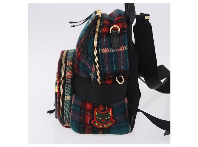 Zaino Miu Miu Lana Pelle Rosso Verde Oro Auth 196641M D'oro - vista 3
