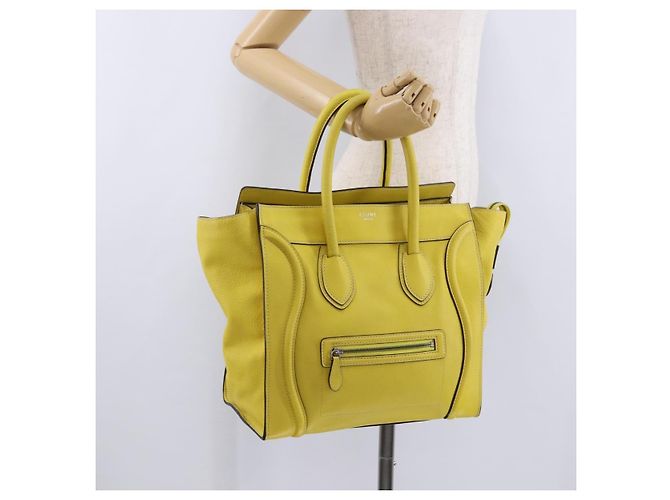 Céline CELINE Luggage Mini Hand Bag Leather Yellow Auth 197304V Giallo - vista 27