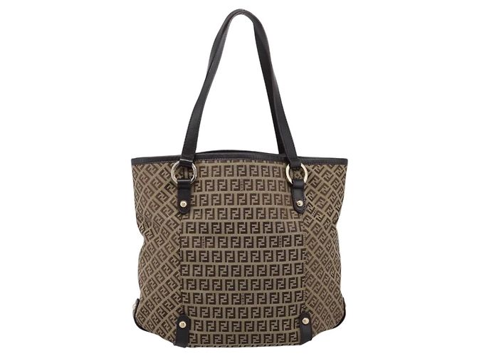 FENDI Zucchino Canvas Tote Bag Beige Gold Auth 200951V Golden - Ansicht 13