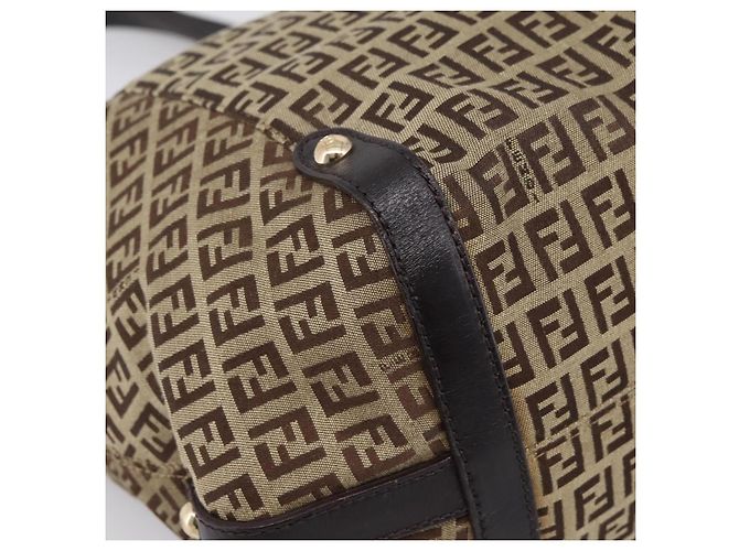 FENDI Zucchino Canvas Tote Bag Beige Gold Auth 200951V Golden - Ansicht 14