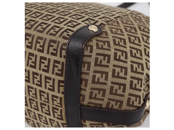 FENDI Zucchino Canvas Tote Bag Beige Gold Auth 200951V Golden - Ansicht 15