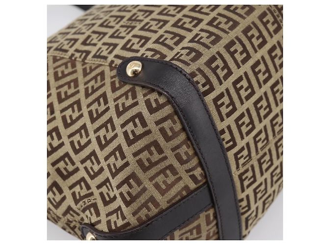 FENDI Zucchino Canvas Tote Bag Beige Gold Auth 200951V Golden - Ansicht 16