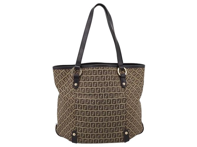 FENDI Zucchino Canvas Tote Bag Beige Gold Auth 200951V Golden - Ansicht 2