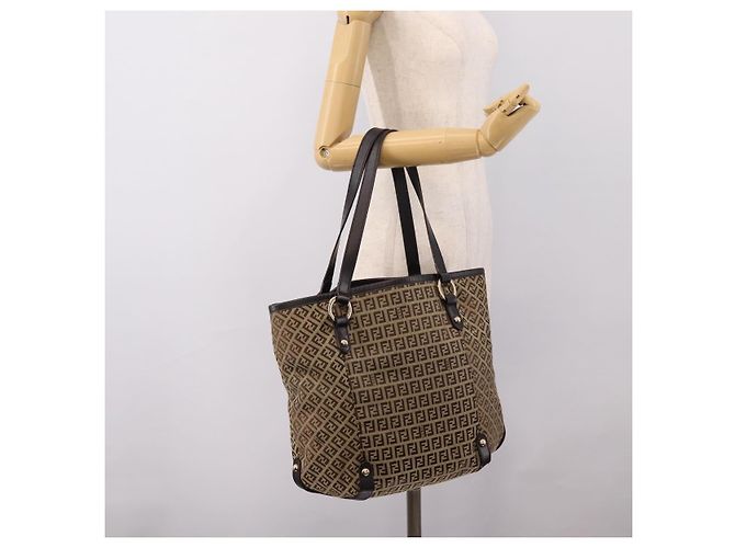 FENDI Zucchino Canvas Tote Bag Beige Gold Auth 200951V Golden - Ansicht 21