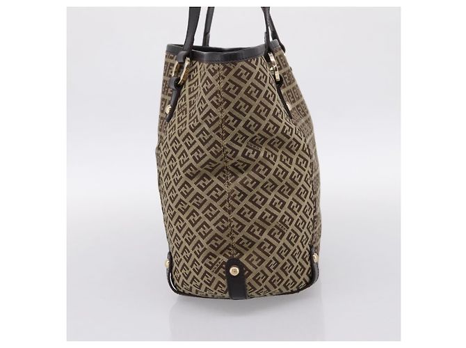 FENDI Zucchino Canvas Tote Bag Beige Gold Auth 200951V Golden - Ansicht 3