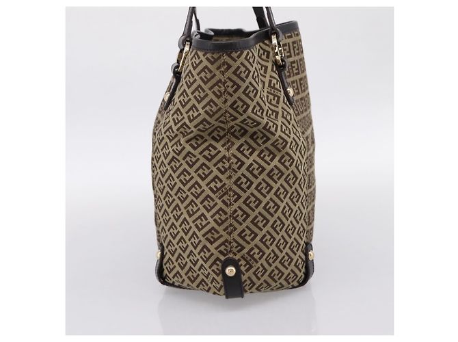 FENDI Zucchino Canvas Tote Bag Beige Gold Auth 200951V Golden - Ansicht 4