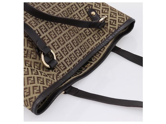 FENDI Zucchino Canvas Tote Bag Beige Gold Auth 200951V Golden - Ansicht 6