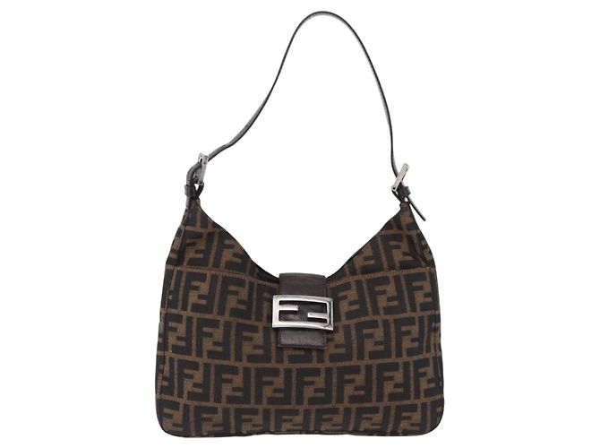 Borsa a tracolla FENDI Zucca Canvas Mamma Baguette Marrone Nero Auth 199587V - vista 13