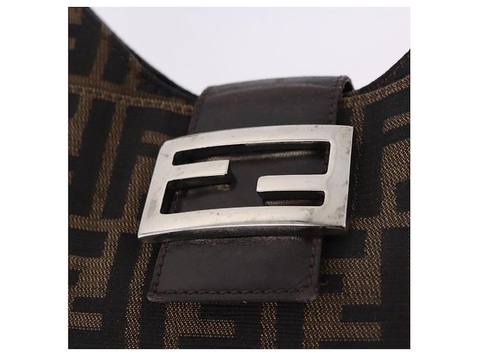 Borsa a tracolla FENDI Zucca Canvas Mamma Baguette Marrone Nero Auth 199587V - vista 18