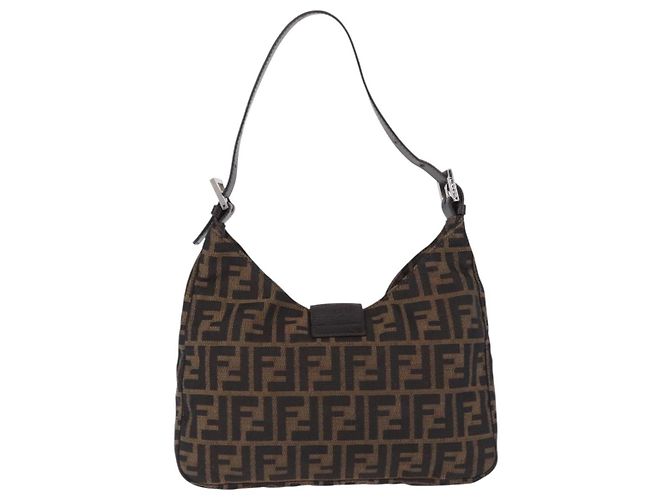 Borsa a tracolla FENDI Zucca Canvas Mamma Baguette Marrone Nero Auth 199587V - vista 2