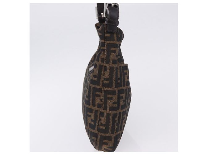 Borsa a tracolla FENDI Zucca Canvas Mamma Baguette Marrone Nero Auth 199587V - vista 4