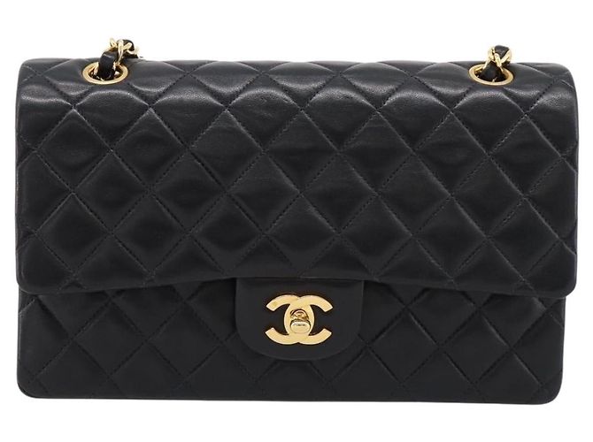 Borsa CHANEL Double Flap Chain Matelasse 25 Lamb Skin Black Gold CC Auth yk20822SM Nero D'oro - vista 2
