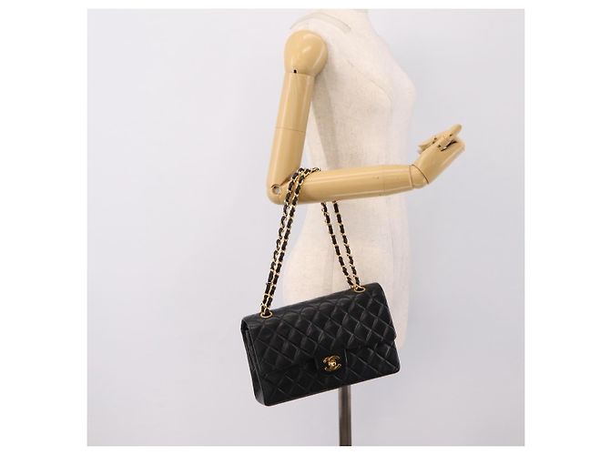 Borsa CHANEL Double Flap Chain Matelasse 25 Lamb Skin Black Gold CC Auth yk20822SM Nero D'oro - vista 27