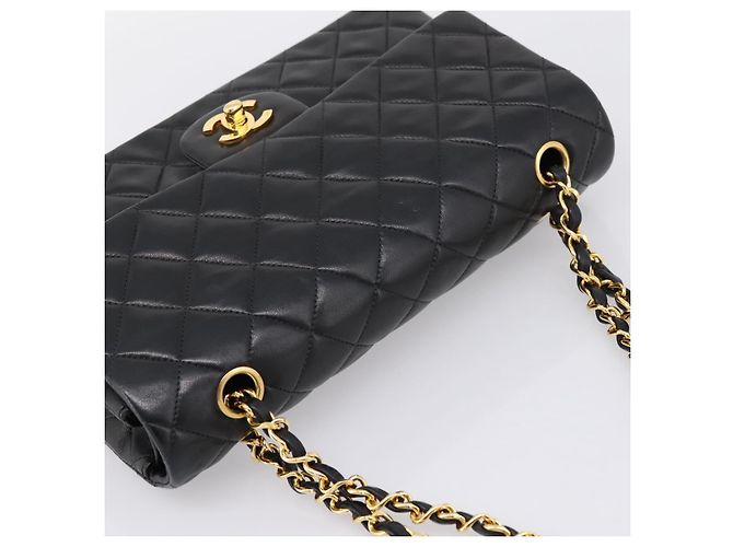 Borsa CHANEL Double Flap Chain Matelasse 25 Lamb Skin Black Gold CC Auth yk20822SM Nero D'oro - vista 6