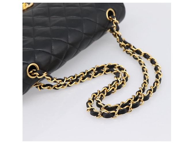 Borsa CHANEL Double Flap Chain Matelasse 25 Lamb Skin Black Gold CC Auth yk20822SM Nero D'oro - vista 7