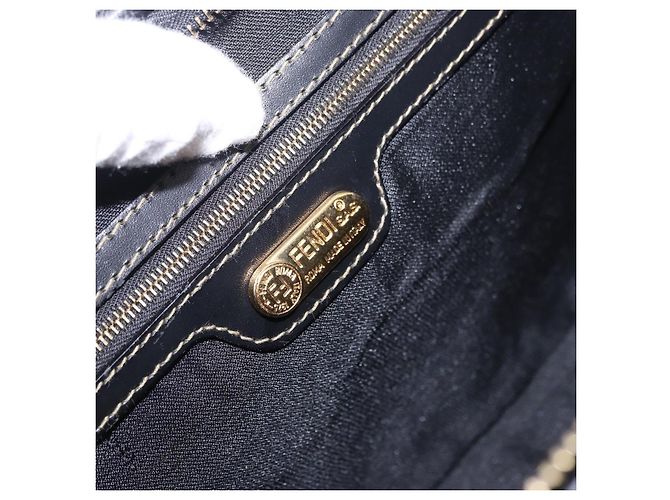 Pequin Borsa Boston FENDI Pecan Canvas PVC Nero Marrone oro Auth 199677V D'oro - vista 10