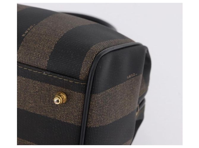 Pequin Borsa Boston FENDI Pecan Canvas PVC Nero Marrone oro Auth 199677V D'oro - vista 14