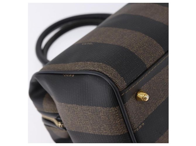 Pequin Borsa Boston FENDI Pecan Canvas PVC Nero Marrone oro Auth 199677V D'oro - vista 15