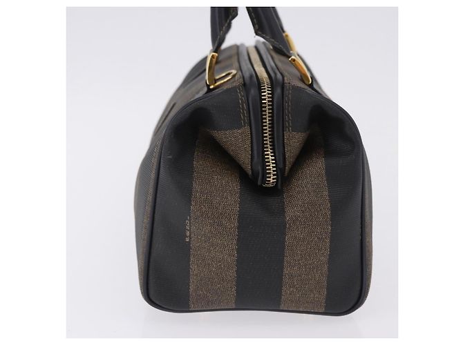 Pequin Borsa Boston FENDI Pecan Canvas PVC Nero Marrone oro Auth 199677V D'oro - vista 3