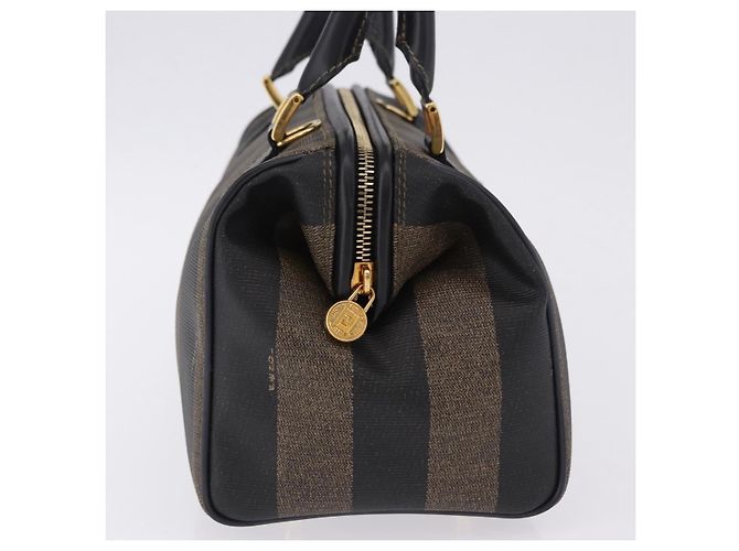 Pequin Borsa Boston FENDI Pecan Canvas PVC Nero Marrone oro Auth 199677V D'oro - vista 4