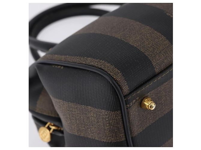 Pequin Borsa Boston FENDI Pecan Canvas PVC Nero Marrone oro Auth 199677V D'oro - vista 9
