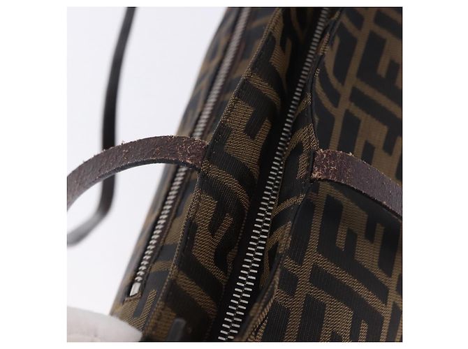 Borsa Tote FENDI Zucca Canvas Marrone Nero Auth 197739A - vista 10