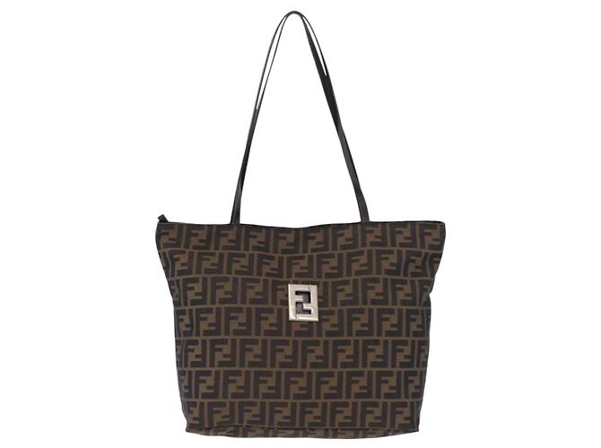 Borsa Tote FENDI Zucca Canvas Marrone Nero Auth 197739A - vista 13