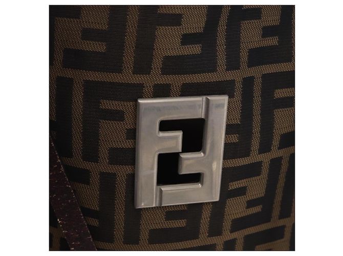 Borsa Tote FENDI Zucca Canvas Marrone Nero Auth 197739A - vista 18