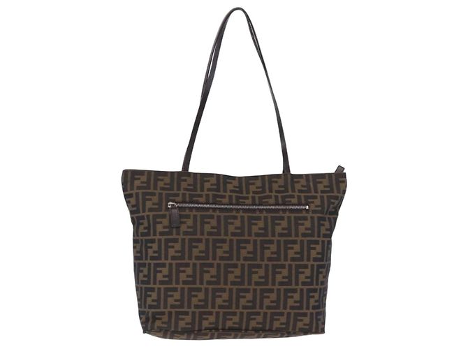 Borsa Tote FENDI Zucca Canvas Marrone Nero Auth 197739A - vista 2