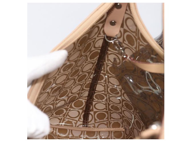 Borsa a tracolla Salvatore Ferragamo in vinile Beige Silver Auth 196611A Argento - vista 17