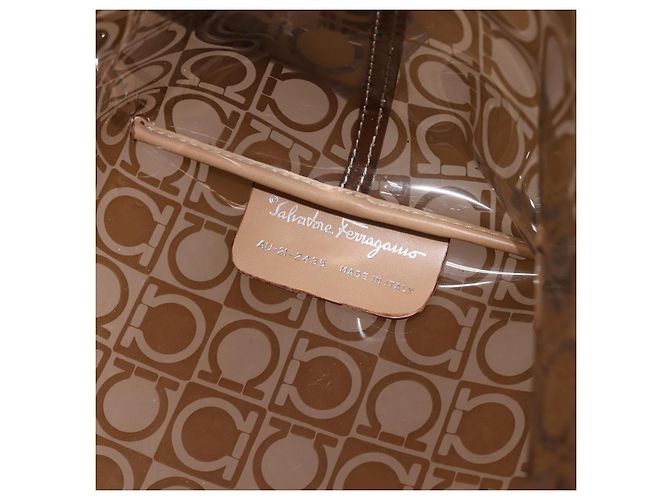 Borsa a tracolla Salvatore Ferragamo in vinile Beige Silver Auth 196611A Argento - vista 19