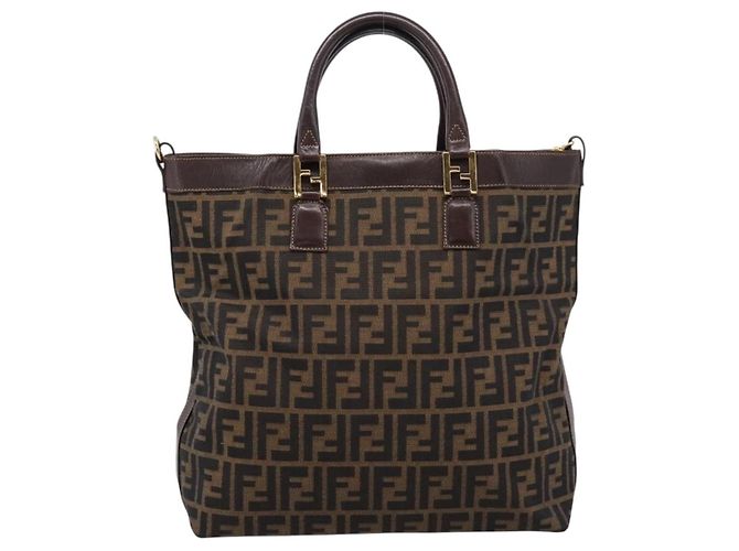 Borsa a mano FENDI Zucca Canvas Nero e Marrone Auth ka5892 - vista 13