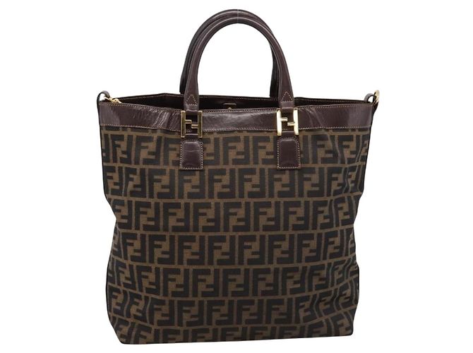 Borsa a mano FENDI Zucca Canvas Nero e Marrone Auth ka5892 - vista 2