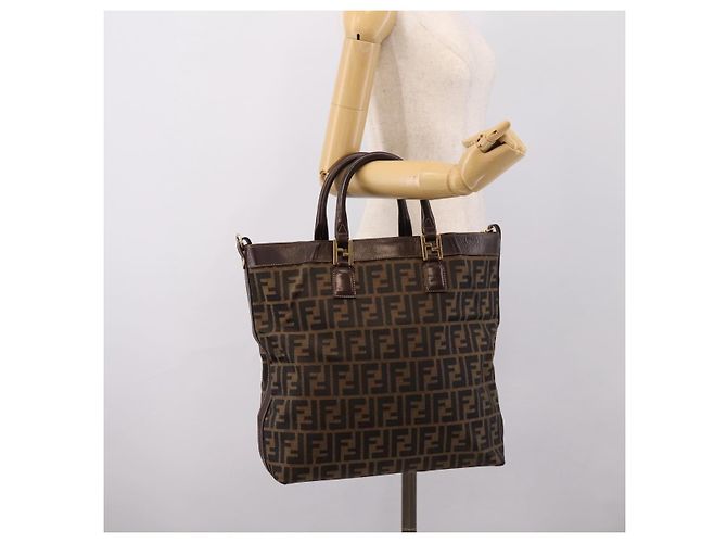 Borsa a mano FENDI Zucca Canvas Nero e Marrone Auth ka5892 - vista 21