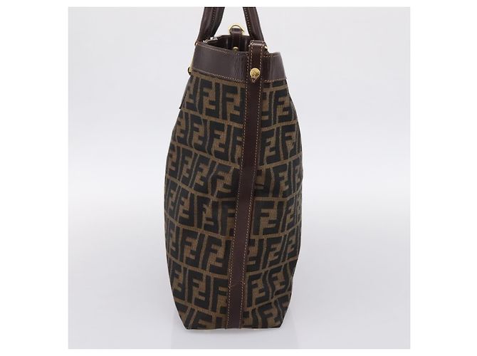 Borsa a mano FENDI Zucca Canvas Nero e Marrone Auth ka5892 - vista 4