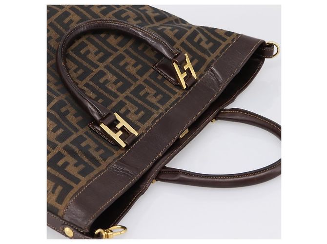 Borsa a mano FENDI Zucca Canvas Nero e Marrone Auth ka5892 - vista 6