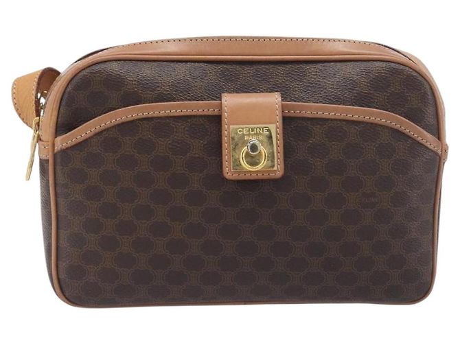 Céline Borsa a tracolla CELINE Macadam PVC Pelle Marrone Oro Auth 197617A D'oro - vista 2
