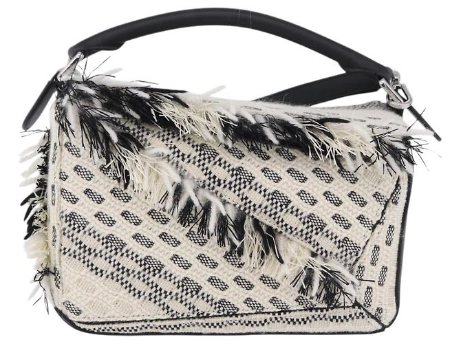 Borsa Puzzle LOEWE Collaborazione AniAlverse Small Cotton White Auth 167494SM Argento Bianco - vista 13