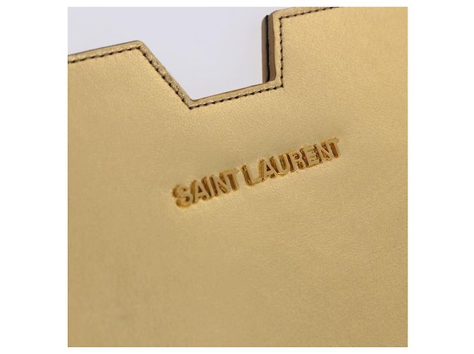 SAINT LAURENT iPad Case Leather Gold Auth 197169M Golden - view 13