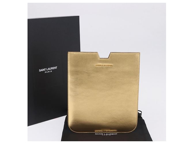 SAINT LAURENT iPad Case Leather Gold Auth 197169M Golden - view 19