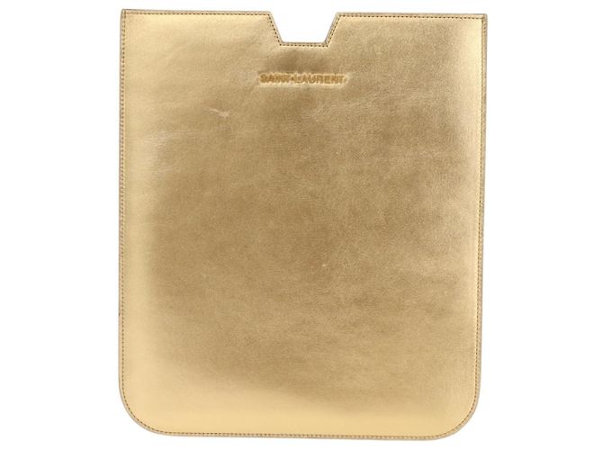 SAINT LAURENT iPad Case Leather Gold Auth 197169M Golden - view 2