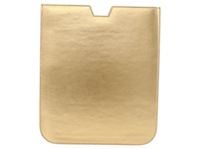 SAINT LAURENT iPad Case Leather Gold Auth 197169M Golden - view 3