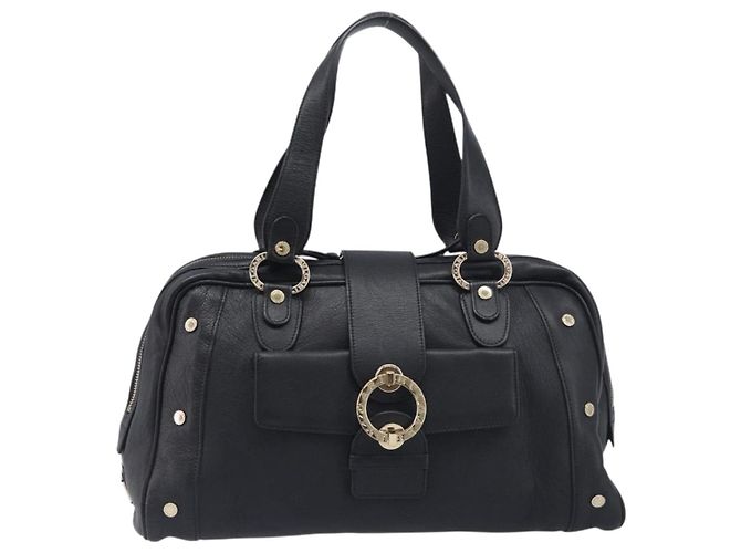 Bulgari Borsa a mano BVLGARI in pelle nera e oro Auth 198930A Nero - vista 13