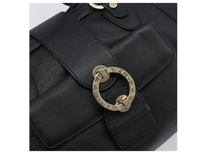 Bulgari Borsa a mano BVLGARI in pelle nera e oro Auth 198930A Nero - vista 17