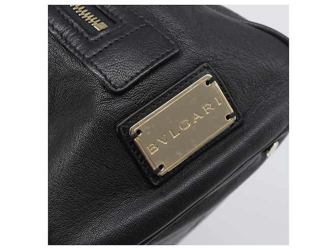 Bulgari Borsa a mano BVLGARI in pelle nera e oro Auth 198930A Nero - vista 19