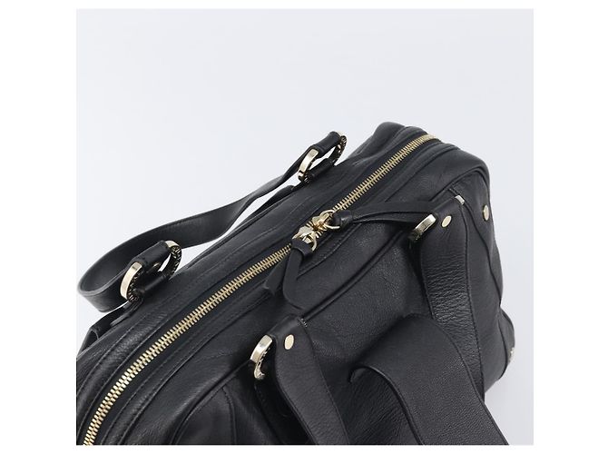 Bulgari Borsa a mano BVLGARI in pelle nera e oro Auth 198930A Nero - vista 20