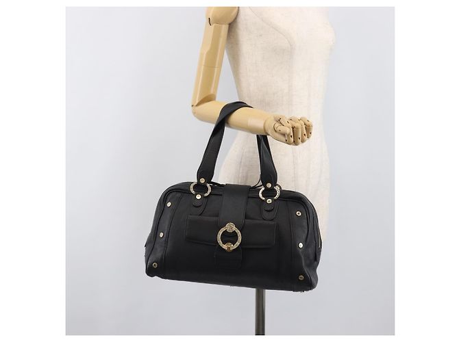 Bulgari Borsa a mano BVLGARI in pelle nera e oro Auth 198930A Nero - vista 27