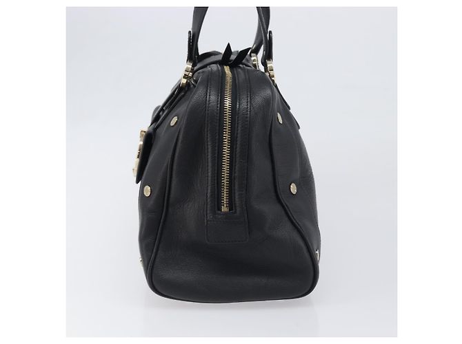 Bulgari Borsa a mano BVLGARI in pelle nera e oro Auth 198930A Nero - vista 3