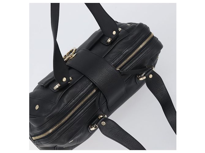 Bulgari Borsa a mano BVLGARI in pelle nera e oro Auth 198930A Nero - vista 6